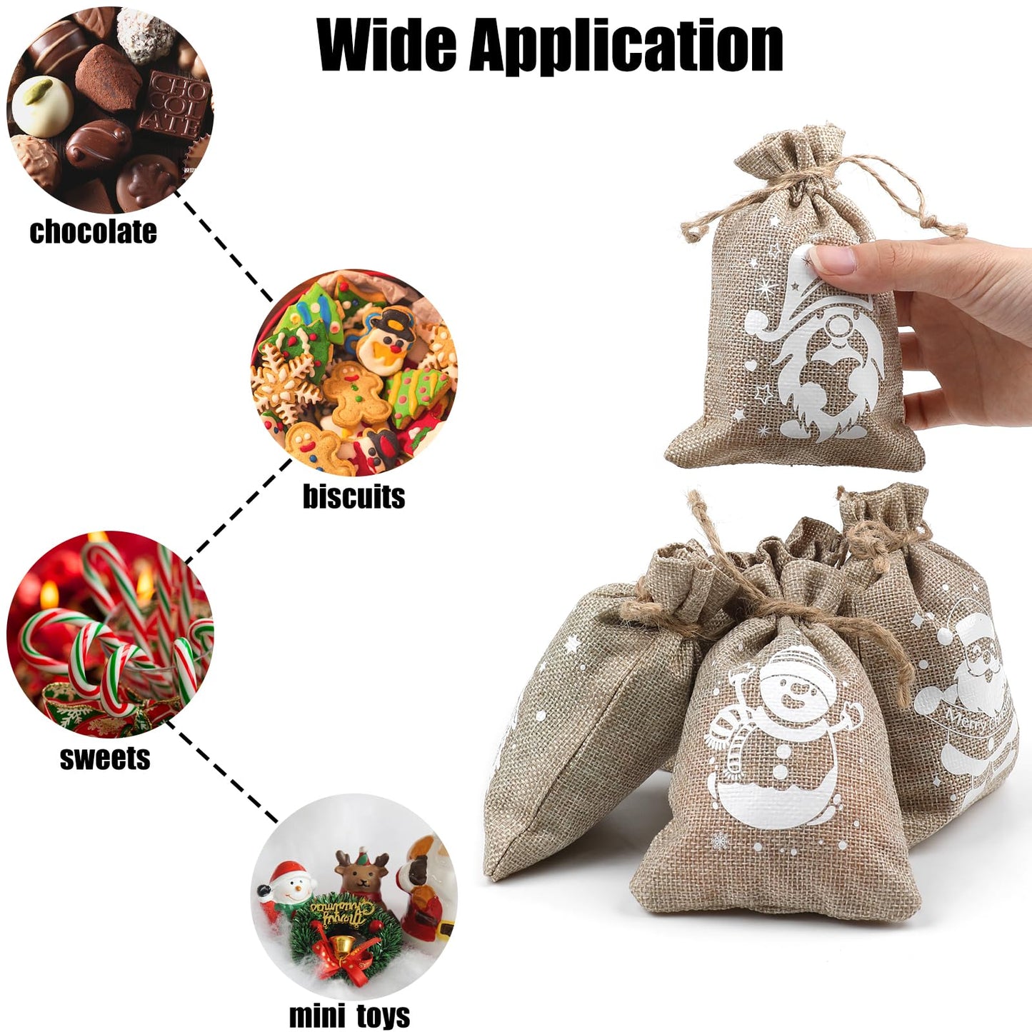 CCINEE 36pcs Christmas Burlap Bags, 4×6 Inch Drawstring Christmas Burlap Goody Gift Candy Bags with Double Jute Drawstrings Xmas Treat Bags for Candy Wrapper Xmas Party Favors