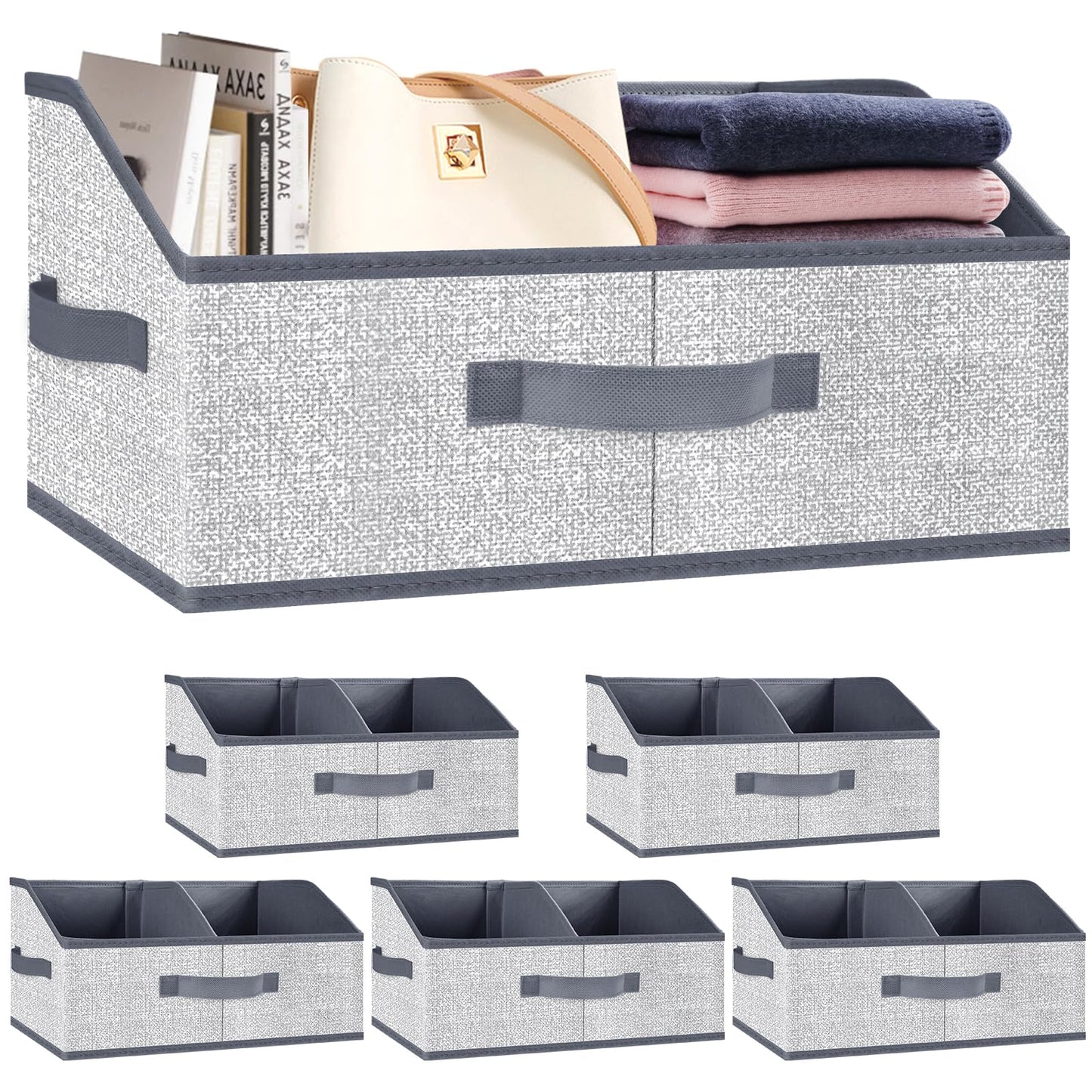 Wrrlors Fabric Wardrobe Storage Bins -6 Pack， Large Pink Foldable With Handles And Dividers Trapezoidal Wardrobe Storage Boxes, Suitable For Storing Clothes, Books, Wallets, Toys, Etc.