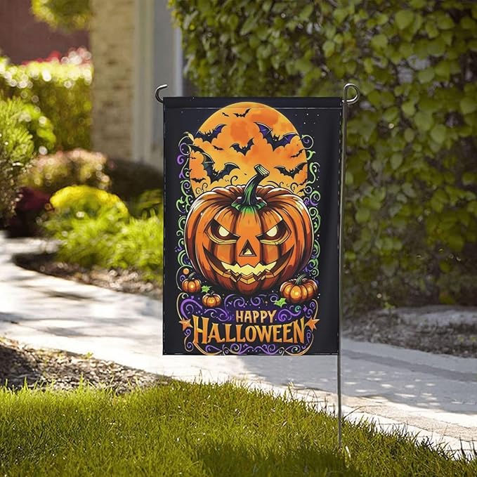 Halloween Scary Pumpkin Garden Flag for Fall Festival Porch Patio Farmhouse Outdoor Yard Decoration Vertical Double Sided Burlap 12.5 x 18 Inch