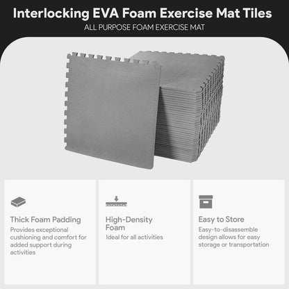 BalanceFrom Puzzle Exercise Mat 1/2" Thick, EVA Interlocking Foam Floor Tiles for Home Gym, Mat for Home Workout Equipment, Floor Padding for Kids, Gray, 24 in x 24 in x 1/2 in, 144 Sq Ft - 36 Tiles