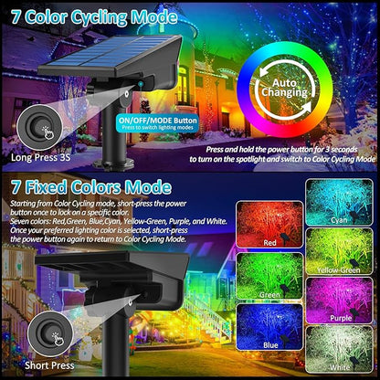 Halloween Solar Color Changing Lights Outdoor 7 Lighting Modes Waterproof IP65 Multicolor Landscape Spotlights Christmas RGB Uplights for Garden Yard House Tree Driveway Lawn Patio Pathway 6 Pack