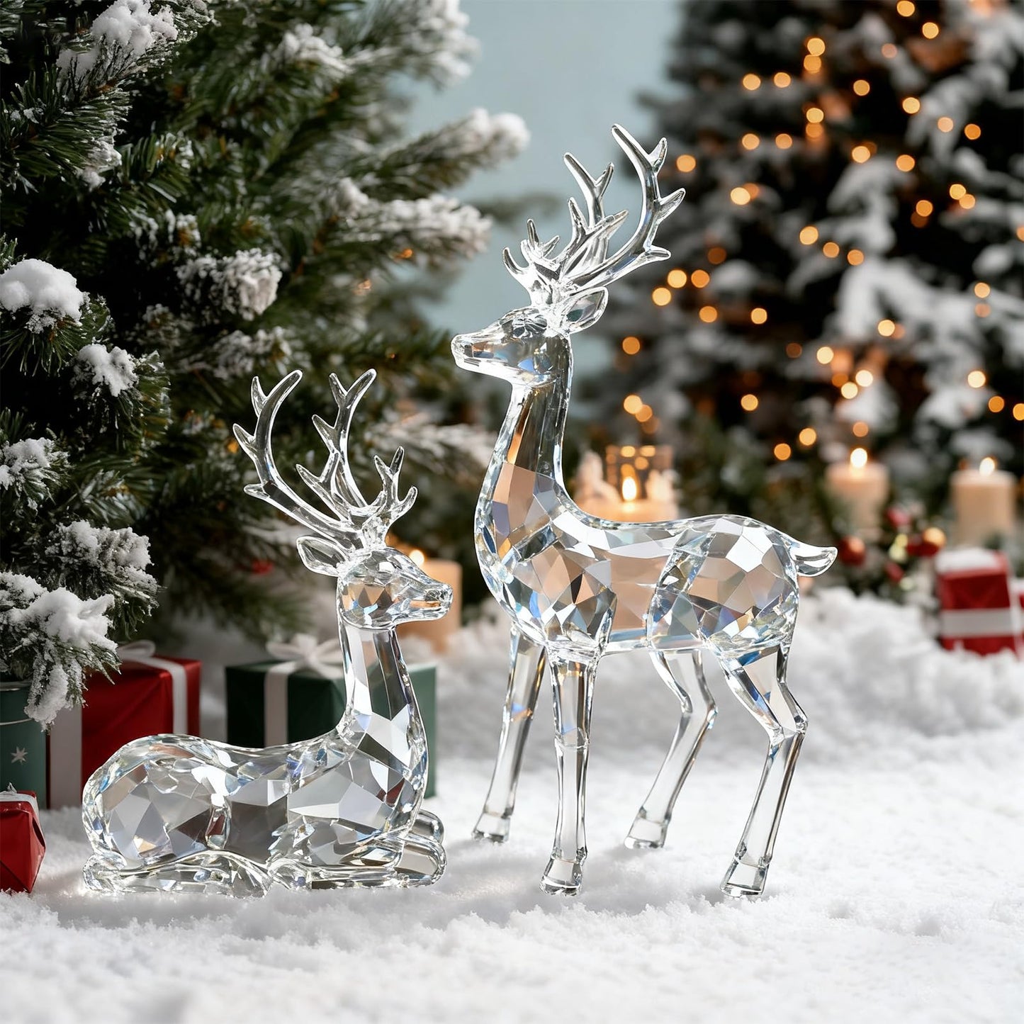 EverZenHub Christmas Reindeer Figurines - Resin Deer Statues for Home Décor, Xmas Tabletop Decor, Fireplace Mantel, Shelf & Cabinet Ornaments (Set of 2 Elk Sculptures)