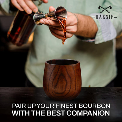 Oaksip The Original Charred Wooden Bourbon Drinking Glass | Charred Old Fashioned Glass | Bourbon Gifts for Men, Dad, or Brother | Whiskey Gifts