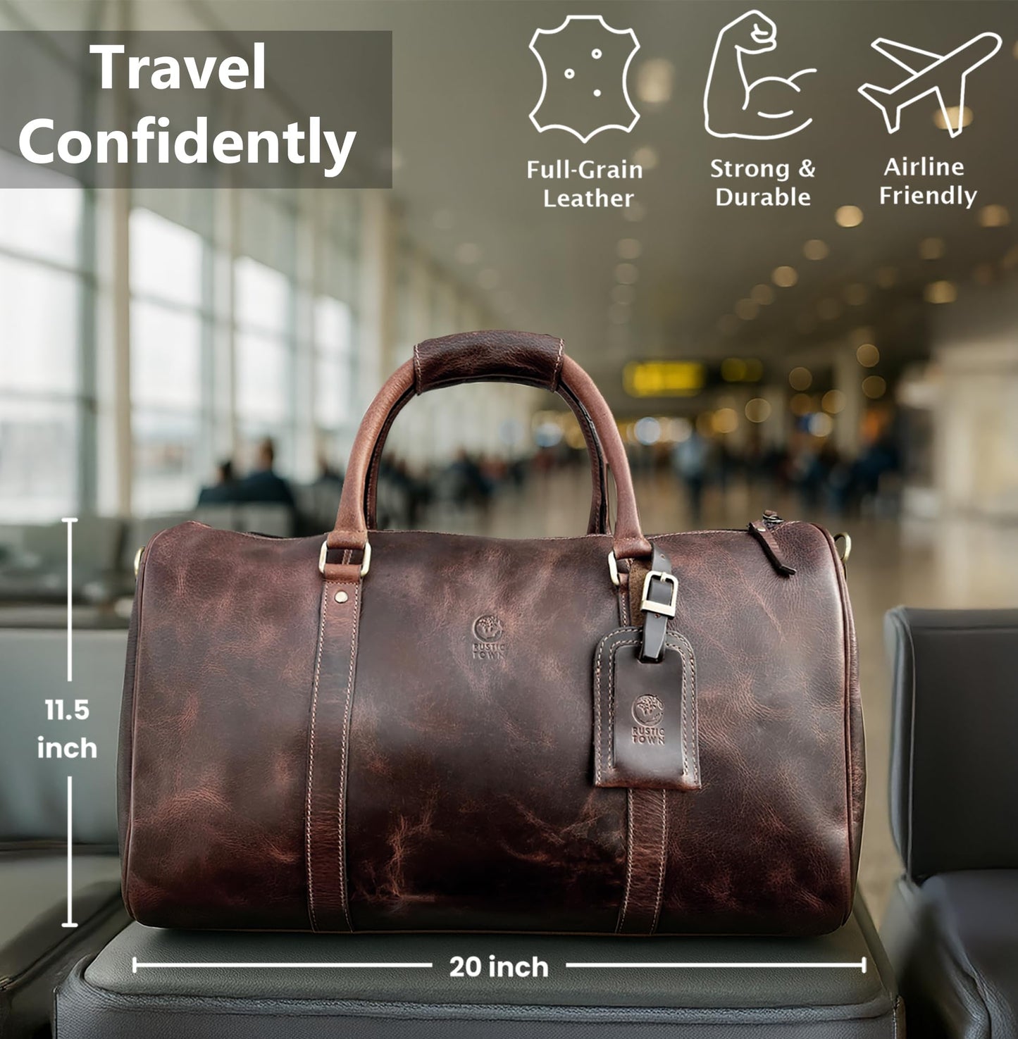Men's Leather Travel Bag - Weekender Sports Travel Shoulder Bags Aeroplane Hand Luggage Men Duffle Bag (Large), Mulberry, L, leather duffel bag