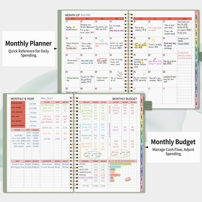 Budget Planner - Monthly Budget Book for Daily Expense Tracking, Business, Debt, Savings, B5 (7.3" x 10.15") Undated Financial Planner with Colorful Tabs Manages Your Money Effectively, Light Green