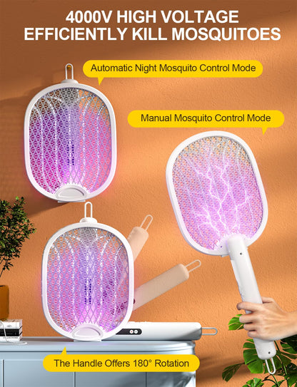 WOCVRYY Electric Fly Swatter 3 in 1 Bug Zapper Racket with 4000V 1800mah Battery 5-Layer Safety Mesh 180° Foldable Electric Mosquito Swatter Suitable for Indoor or Outdoor