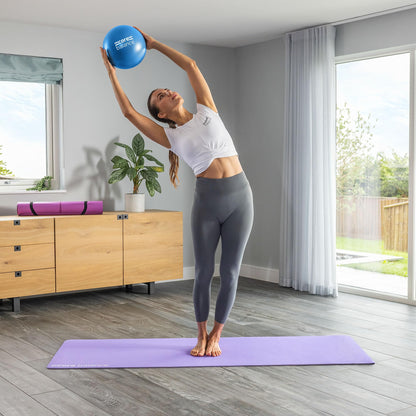 Core Balance Pilates Ball 9 Inch Anti Burst With Inflation Tube - Mini Exercise Ball for Physical Therapy, Yoga, Barre, Stretching and Core Stability Workout (Blue)