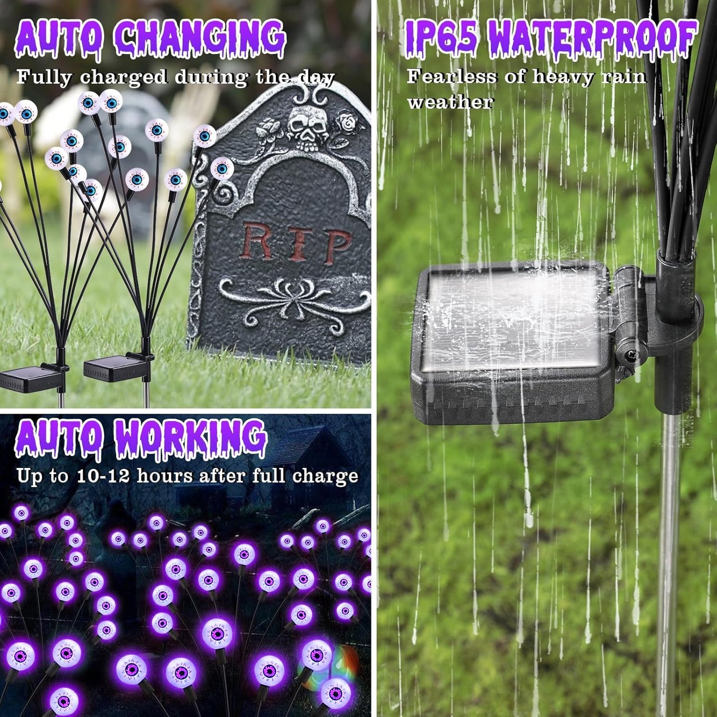 ASMAD Halloween Decorations Outdoor Solar Scary Eyeball Lights, 10Pack 80LEDs Purple Eyeball Swaying Firefly Light, Waterproof Halloween Path Lights for Garden/Yard/Patio/Party Decor
