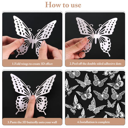 SAOROPEB 3D Butterfly Wall Decor - 48 Pcs, 4 Styles, 3 Sizes - Removable Stickers for Birthdays & Parties