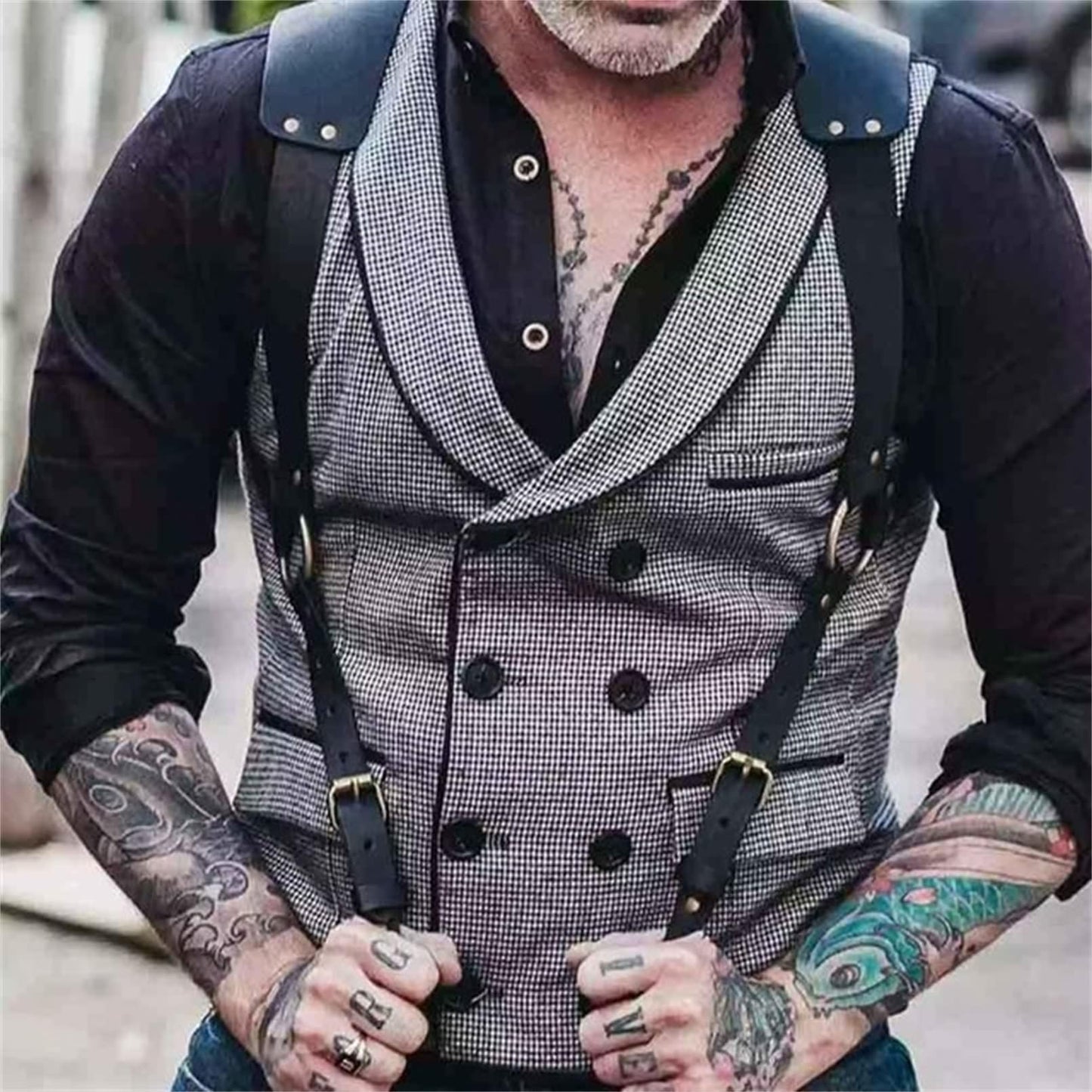 TARZNGGLOP Harness Belt Costume for Men, Men's Pu Leather Body Chest Sexy Body Harness Belt Adjustable Buckle Clothes Outfits, Nightclub Cosplay Clubwear