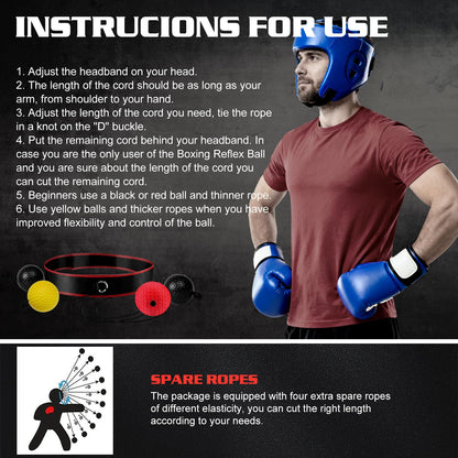 KTEBO Boxing Reflex Ball Headband Set - Includes 4 Different Balls and 2 Adjustable Headbands for Beginner Proficiency Improvement, Great Boxing Equipment, Perfect Stocking Stuffers