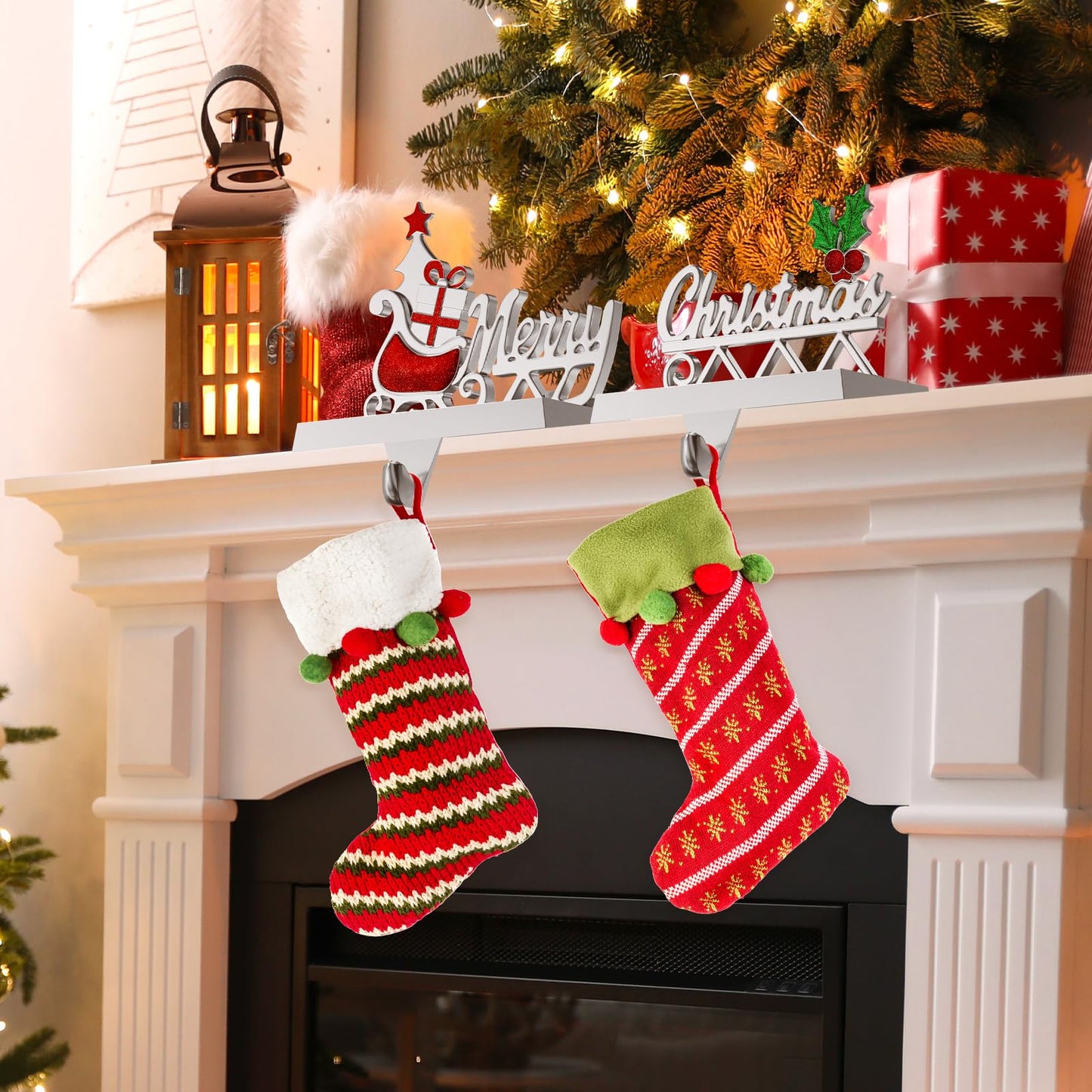 Homyplaza Christmas Stocking Holders for Mantle Weighted Metal Stocking Hangers Hooks for Fireplace Christmas Decorations (Set of 2)
