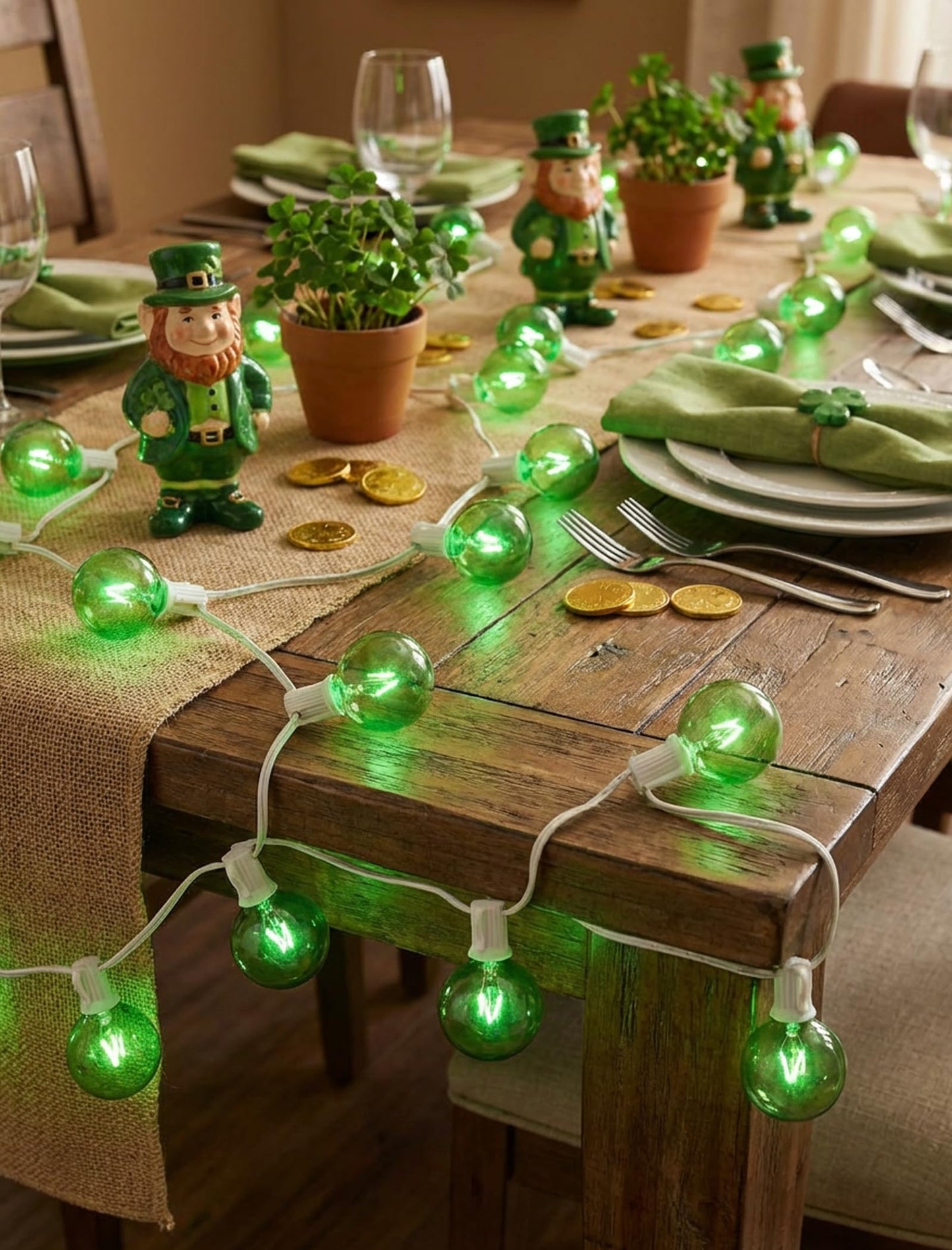 50Ft St. Patrick's Day G40 Outdoor String Lights, G40 Globe Patio String Lights Waterproof with 27 Green Incandescent Bulbs, Connectable Hanging Light for Backyard Porch Balcony St Patricks Day Decor