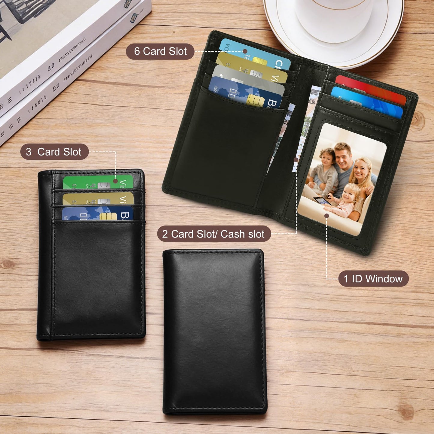 baotuiok Small Card Case Slim Mens Bifold Wallet，Thin Travel Minimalist Leather Wallet for Men， Credit Card Holder for Men(black)