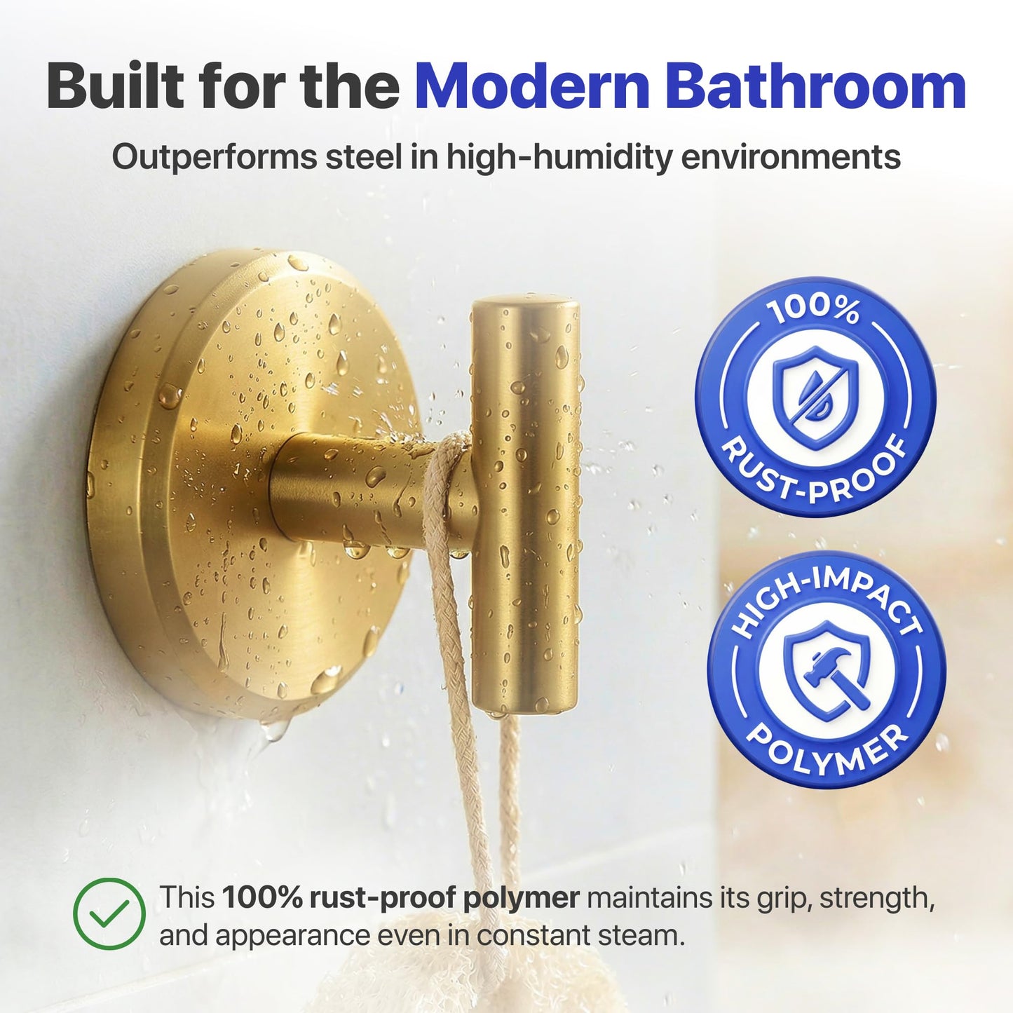 HOME SO Suction Cup Hooks for Shower & Bathroom Towel Holder 2-Pack – Suction Cups Hooks for Hanging Towels, Robes, & Coats - Tiles, Glass Door or Mirror – Shower Hooks & Towel Hooks - Gold T-Shape