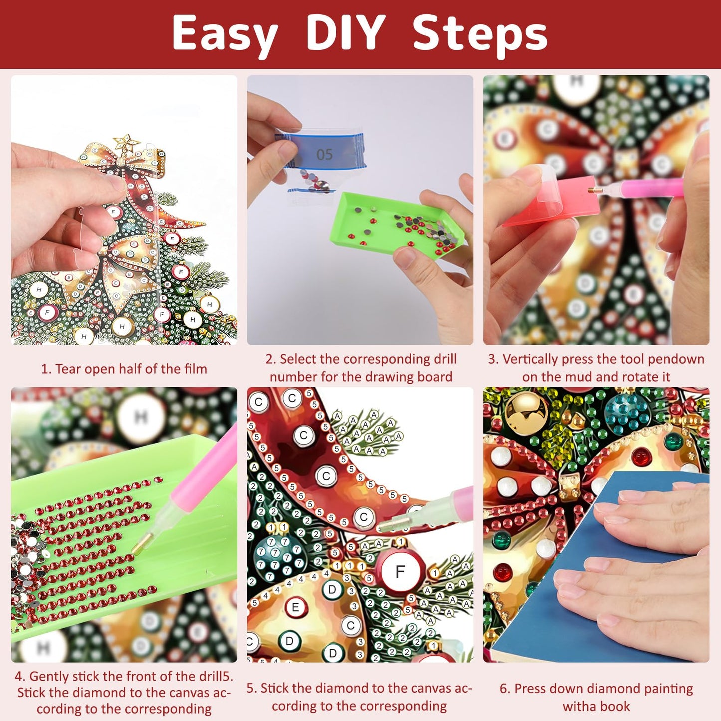 Genius maker Christmas Tree Diamond Art Hanging Kits for Adults, Diamond Painting Pendant Kits, DIY Acrylic 5D Special Shaped Crystal Diamonds Gem Art Painting Ornament for Home Wall Decor Gift