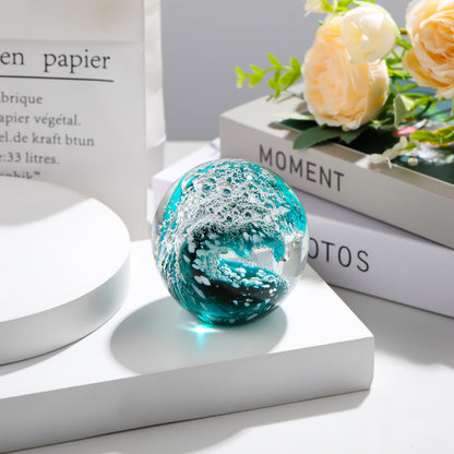 Qianwei Hand Blown Ocean Waves Crystal Ball - Glass Collectible Figurines Spere - Paperweight Glass Ball Aquarium DecorOffice Decor Ocean Lovers