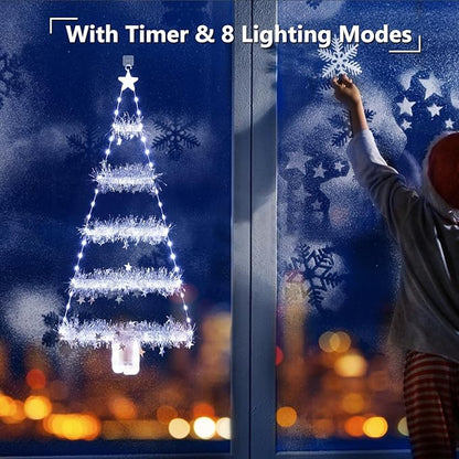 Toodour Christmas Decorations Indoor Lights, 2.65ft LED Christmas Lights, Cool White Wall Window Hanging Light, Battery Operated Holiday Decoration for Outdoor Garden New Year Home Decor