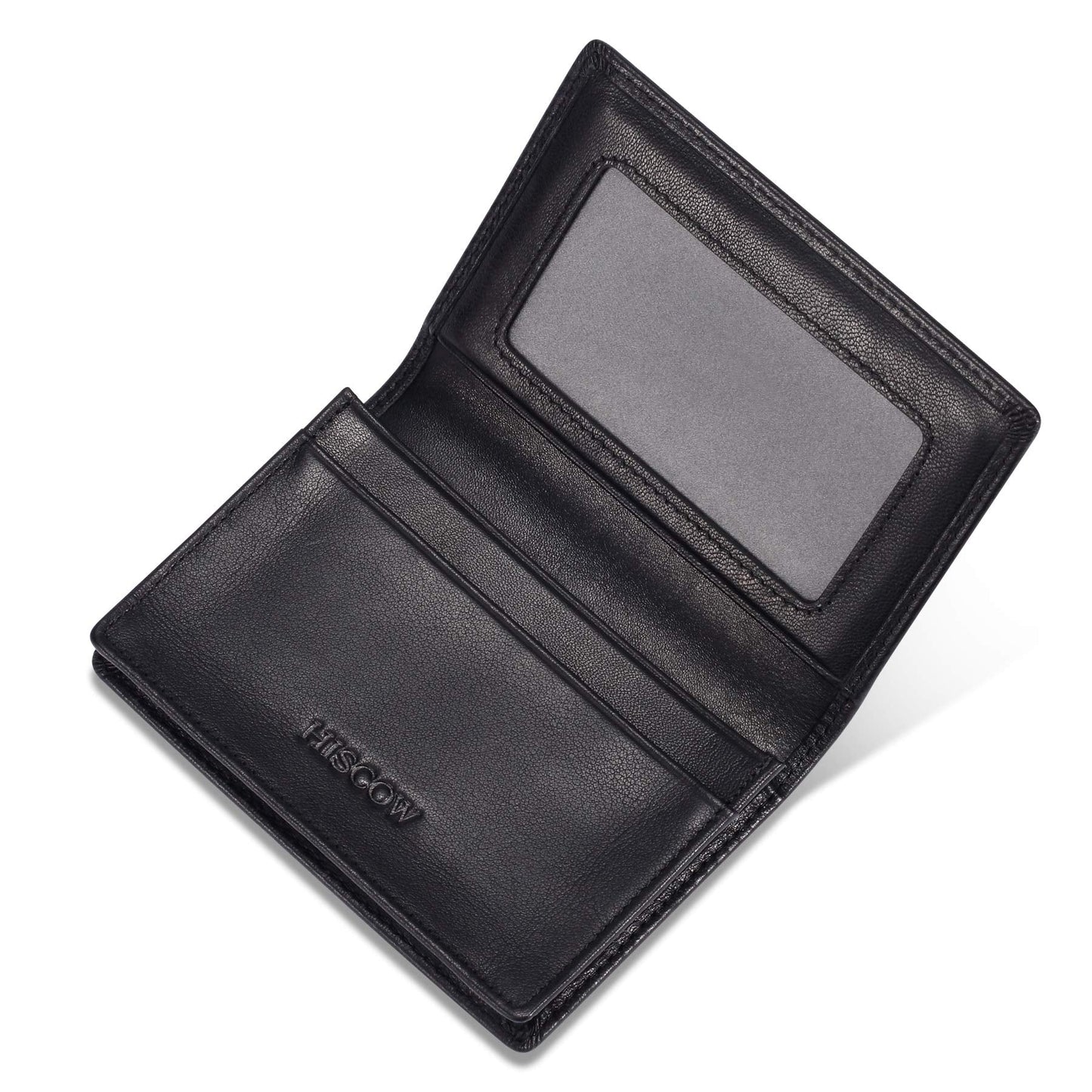 HISCOW Leather Business Card Case Holder for Men & Women, Italian Calfskin (Black)