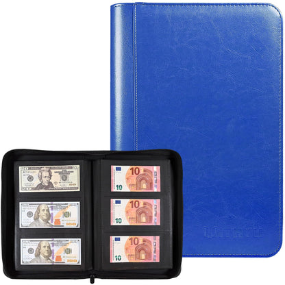 Cash Album with 180 Pockets – WITHYU Ringless Banknote Collection Album with Clear Non-PVC Sleeves for Storing Banknotes, Bills, Tickets, and Collectibles (Deep Blue)