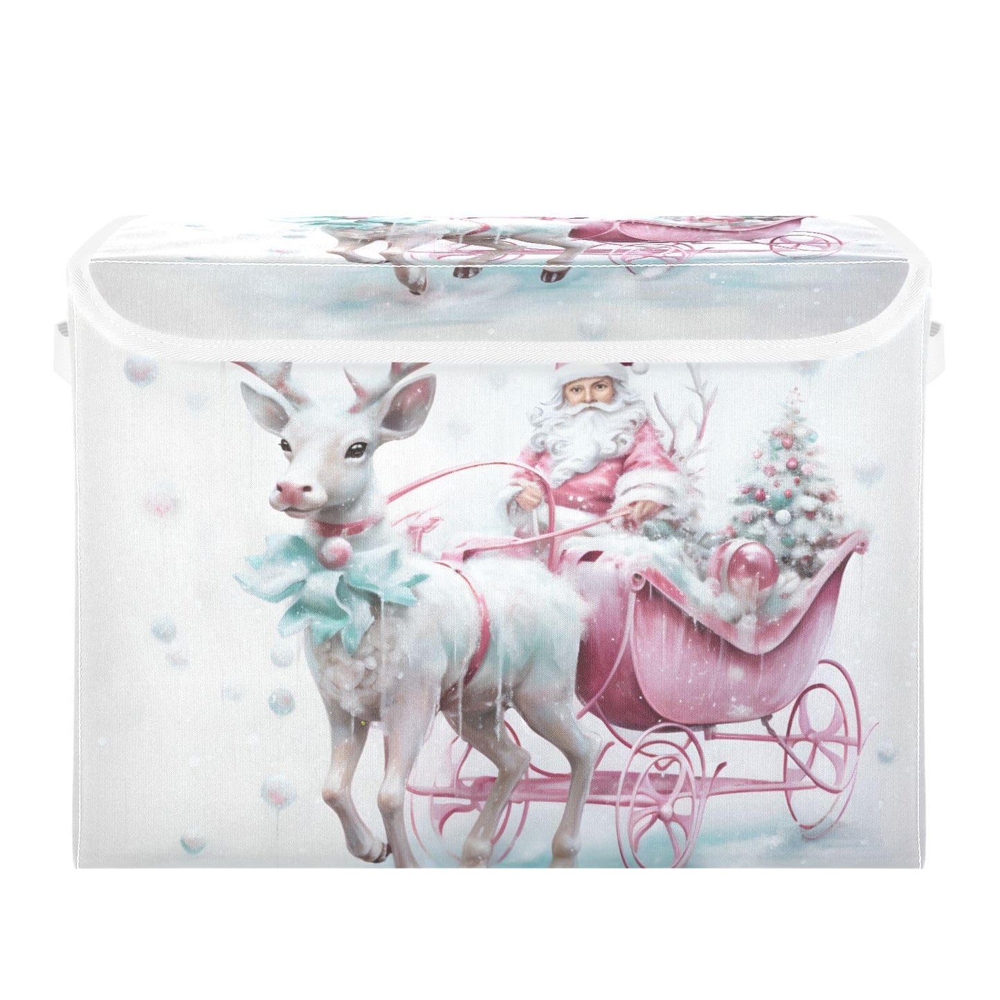 Christmas Baskets Collapsible Storage Bins with Lids, Christmas Santa Claus Pink Reindeer Storage Boxes Clothes Baskets for Organizing