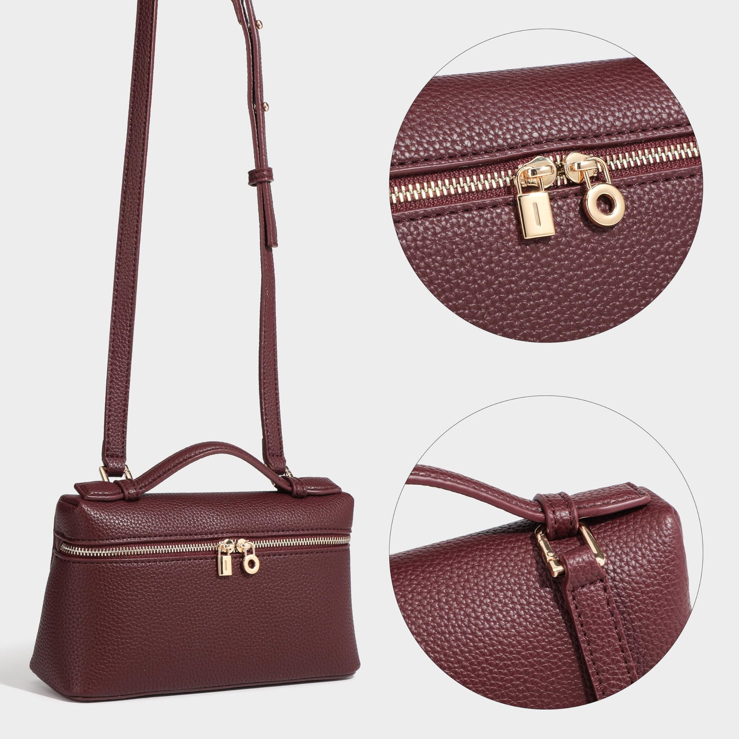 Rejolly Crossbody Bag for Women Small Leather Pouch Purse Top-Handle Trendy Shoulder Handbag Gold Hardware Coffee