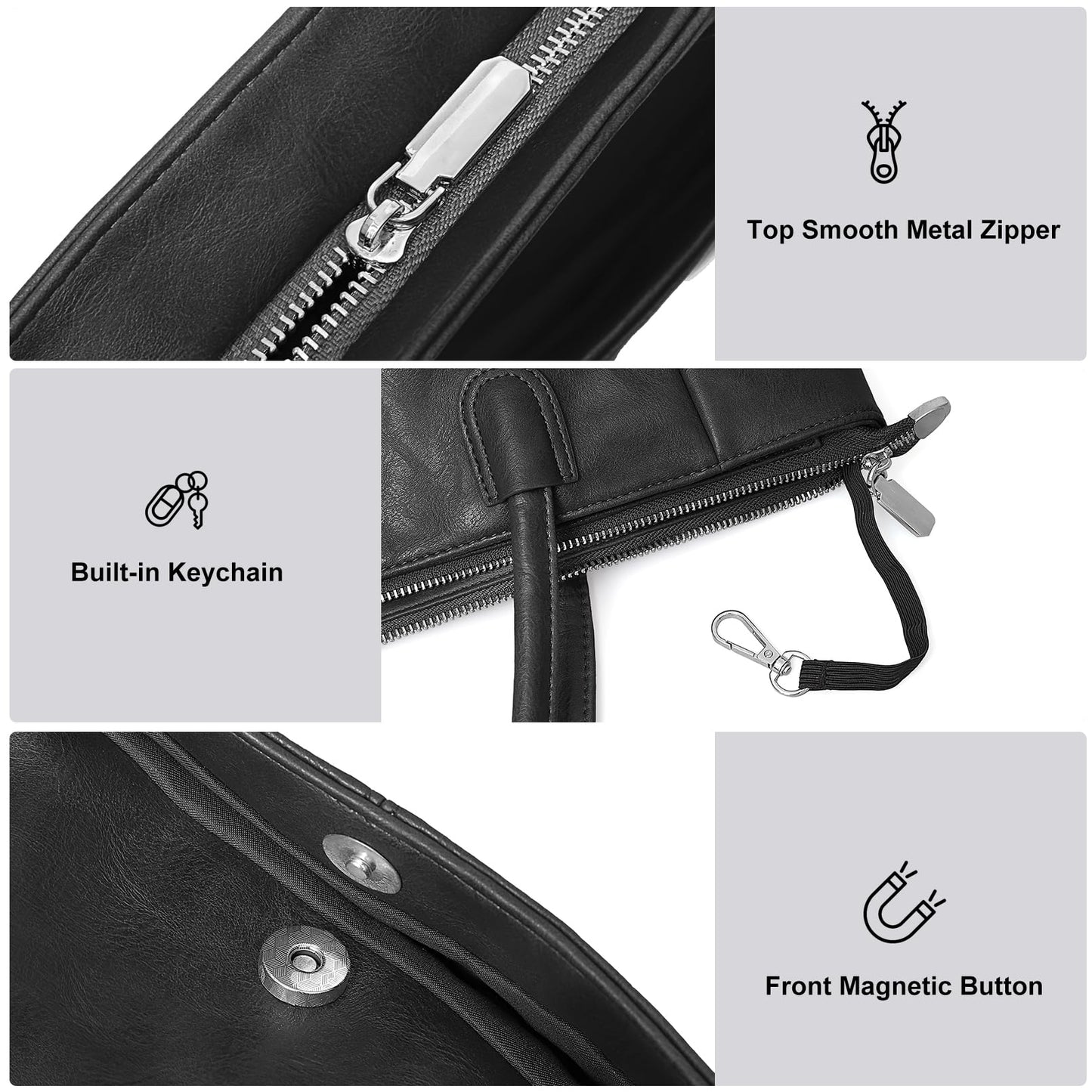 monrich Large Black Tote Bag for Women Work Vegan Leather 23L Womens Tote Purse with Zipper Ladies Handbags