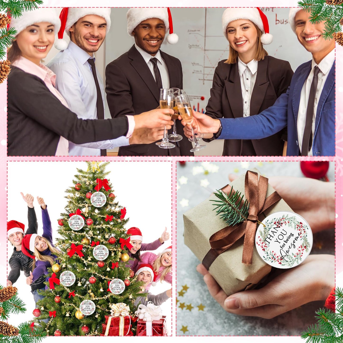Suzile Employee Christmas Ornaments Coworker Thank You Gifts Bulk May You Be Proud Ornament Keepsake Ceramic Hanging Plaque Xmas Appreciation Gifts for Teacher Volunteer(6 Sets,Thank You)