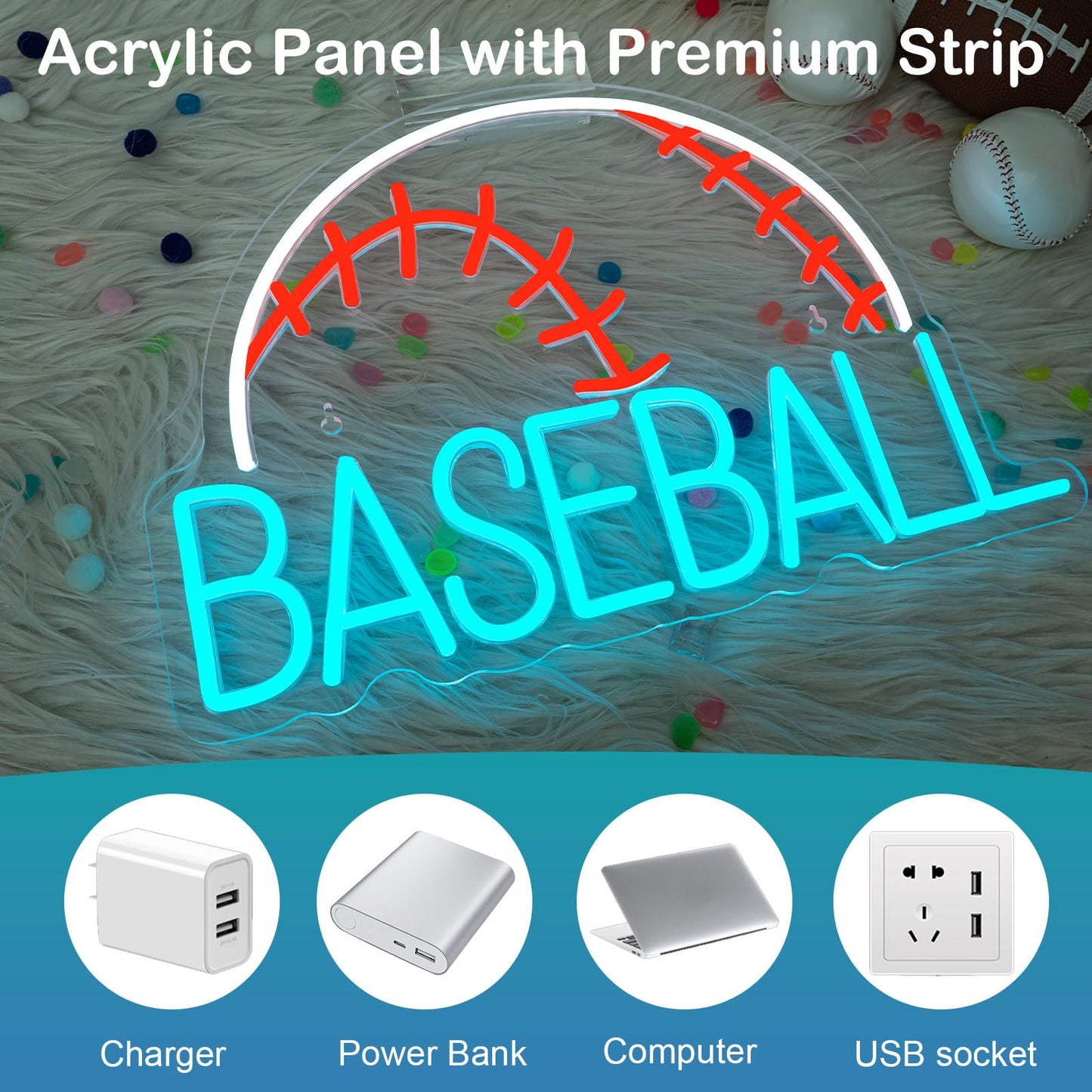 Baseball Neon Sign LED Sports Light USB Powered Used Blue Sign Up Gym Room Baseball Light for Wall Art Decor Neon Gifts for Teens in Christmas Party