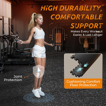 PRAISUN 0.6" Thicker Rubber Top Gym Flooring for Home Gym, 48 Pcs 192 Sq Ft Workout Mats, Exercise Mat, Interlocking Rubber Floor Mats with High Density EVA Foam for Garage, 24 x 24in, Black/Grey