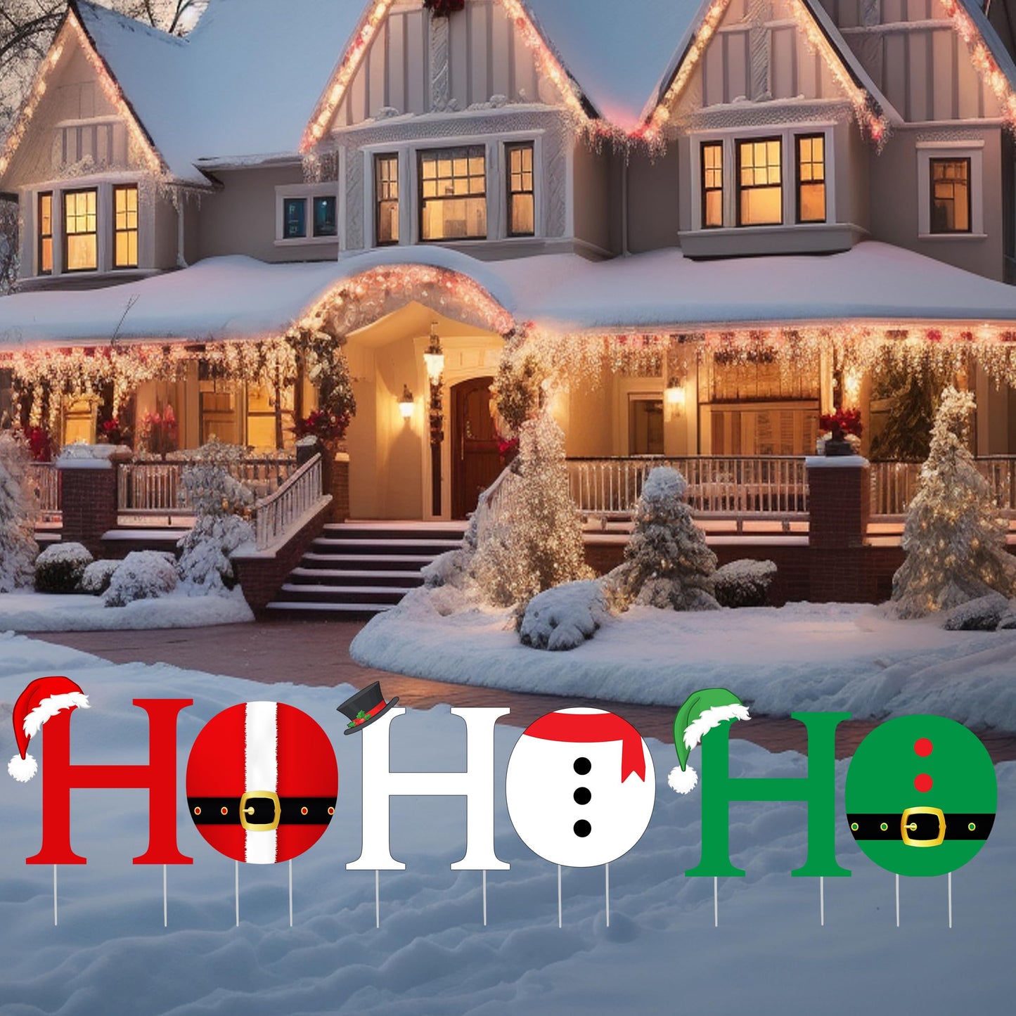 Rogue River Tactical Ho Ho Ho Santa Snowman Elf Christmas Classic Yard Sign for Home Decor and Lawn Decoration With Stakes, Happy Holidays Merry Christmas, XMAS Holiday Sign
