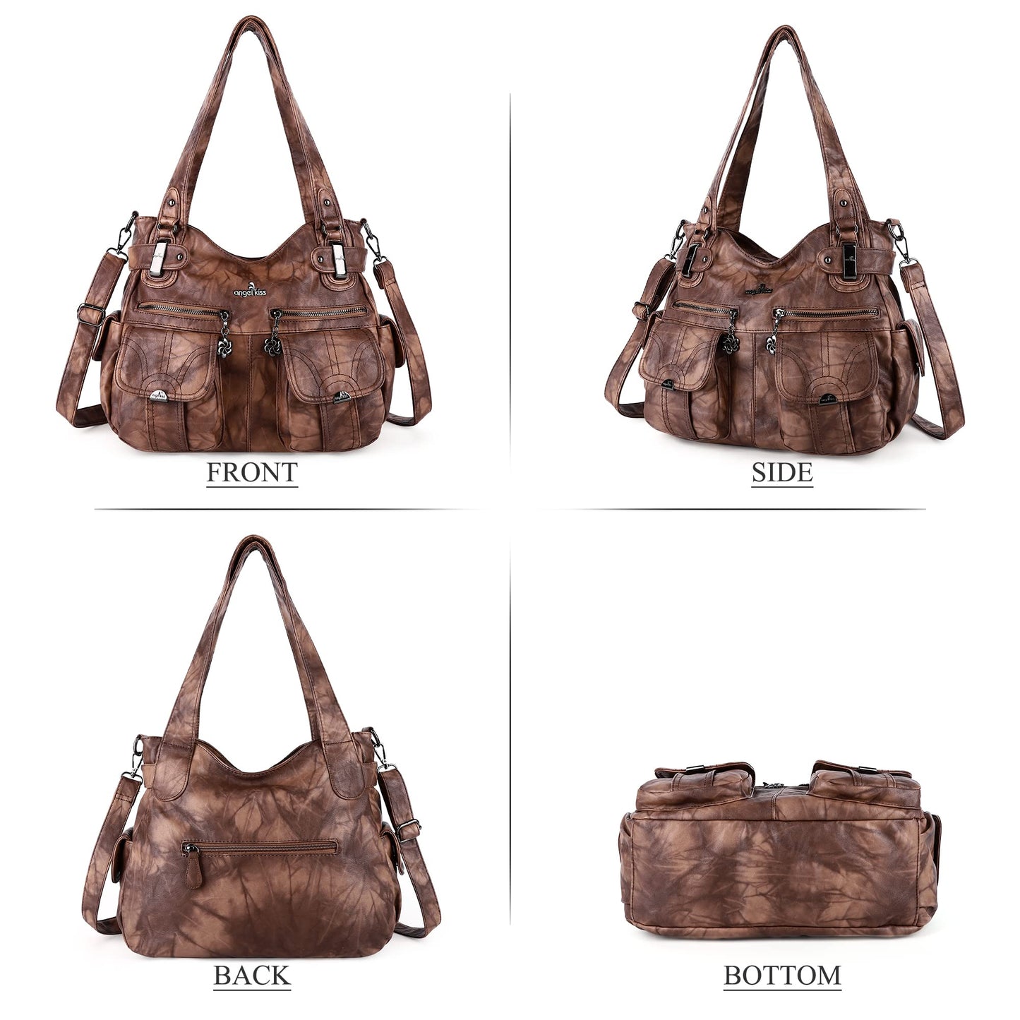 Purses and Handbags Women Tote Shoulder Top Handle Satchel Hobo Bags Fashion Washed Leather Purse (5739-1#7028# 7 BROWN)