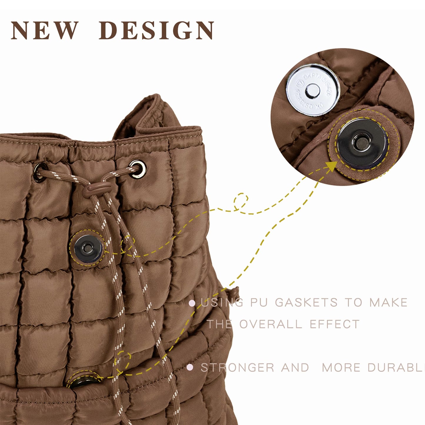 DOYOGI Quilted Backpack for Women, Lightweight Travel Gym Bag, Hiker Pack Drawstring Padding Backpacks, Puffer Travel Bag for Casual Daypack(Brown)