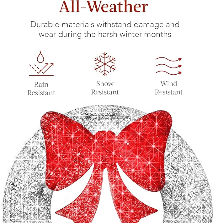 Best Choice Products 48in Pre-Lit Outdoor Christmas Wreath Decoration, LED Metal Holiday Decor for Home w/ 140 Lights, Bow - Silver/Red