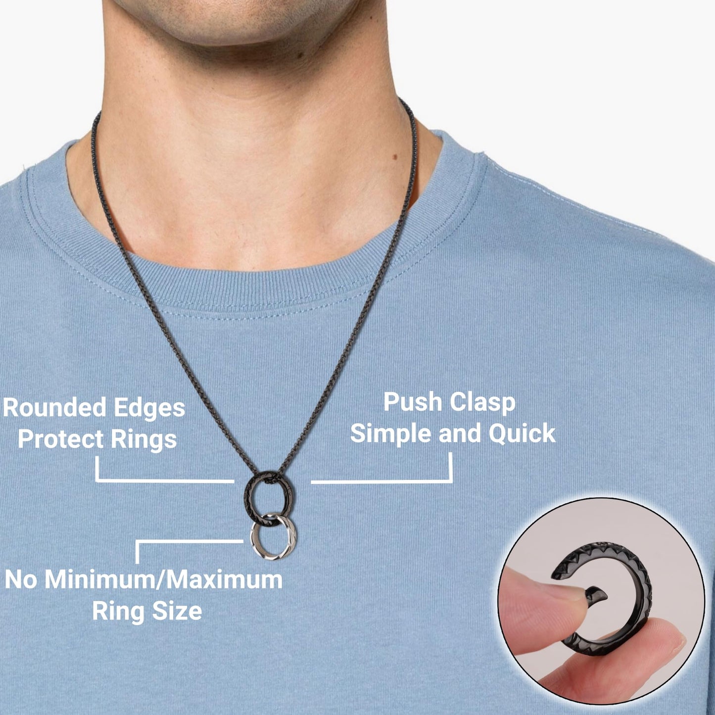 GAVU Black Ring Keeper Necklace for Men, Stainless Steel Ring Holer Necklace 24"