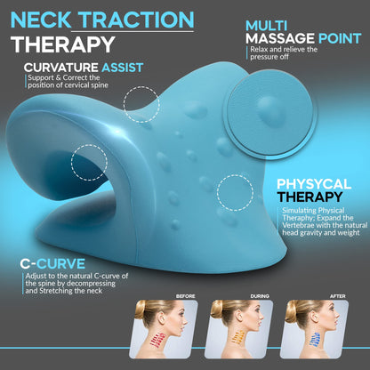 Neck Stretcher Cervical Traction, FSA HSA Eligible, Neck and Shoulder Relaxer for Pain Relief, Ergonomic Neck Pillow, Neck Hump Corrector, Cervical Spine Alignment, Neck Curve Corrector (Light Blue)