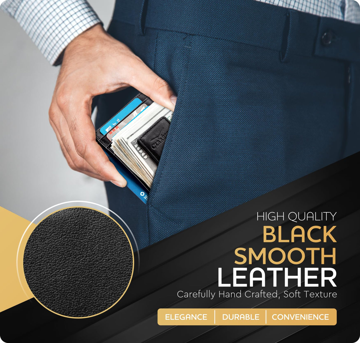 Claasico™ Money Clip Leather Wallet For Men Slim Front Pocket RFID Blocking with Super Strong Magnetic