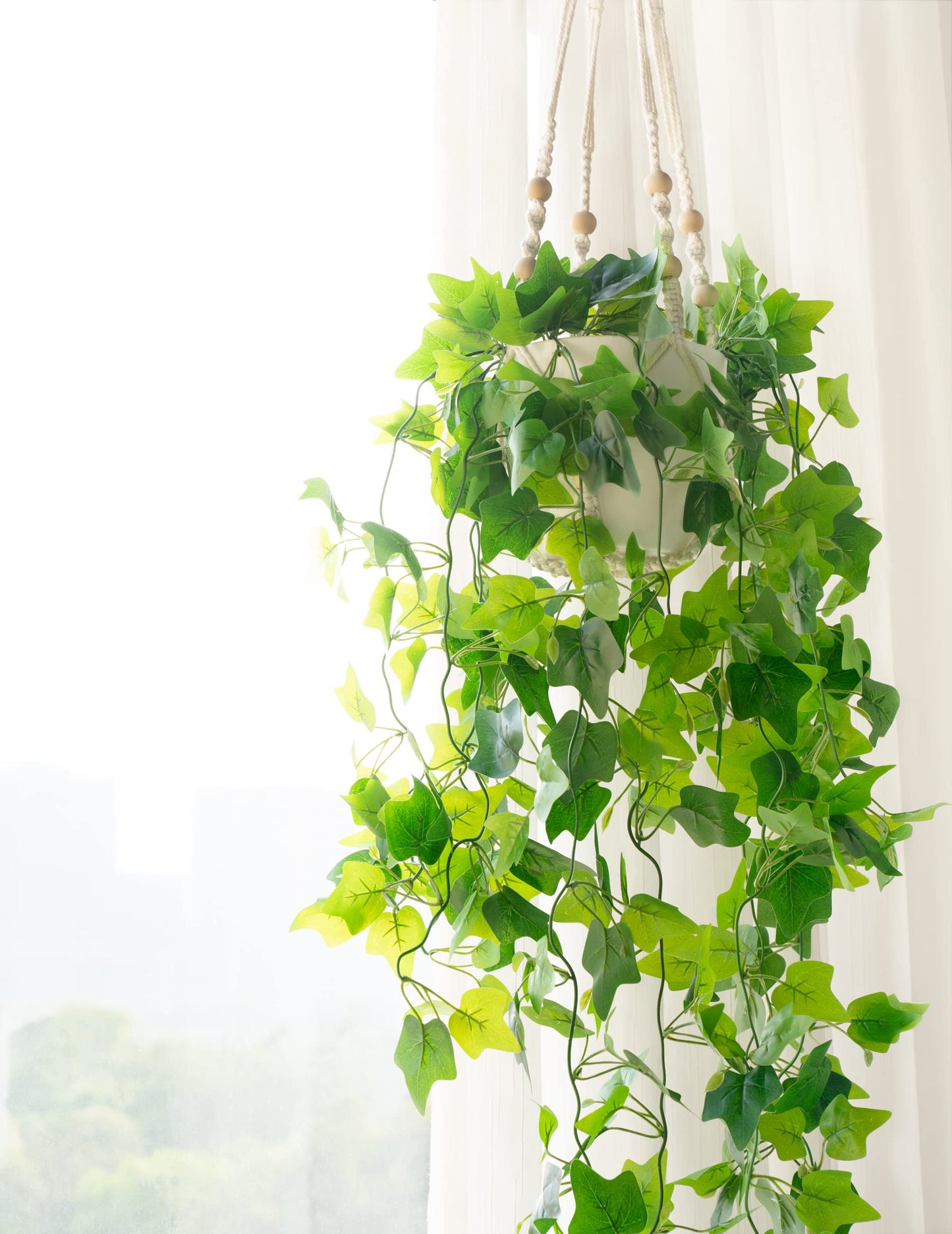 Dahey Fake Hanging Plants Artificial Decor Macrame Hanger with Artificial Vines in Pots Greenery for Wall Ceiling Bedroom Bathroom Indoor Home Decor, 1 Pack