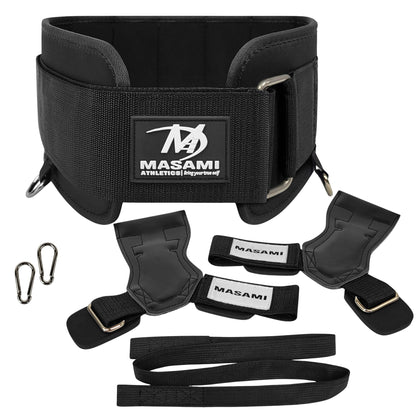 Masami Athletics 2-in-1 Weight Lifting Belt with Gloves - Self-Locking Weightlifting & Dip Set Belt with Rope & Gloves - Multi-Functional Belt for Lifting, Squats, Dips