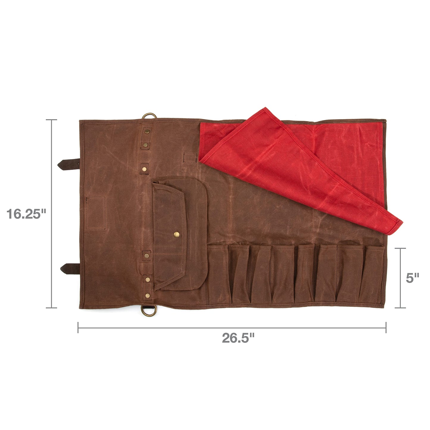 Dickies Chef Knife Roll Bag Portable Organizer and Cutlery Storage Roll, Waxed Canvas and Leather, Medium