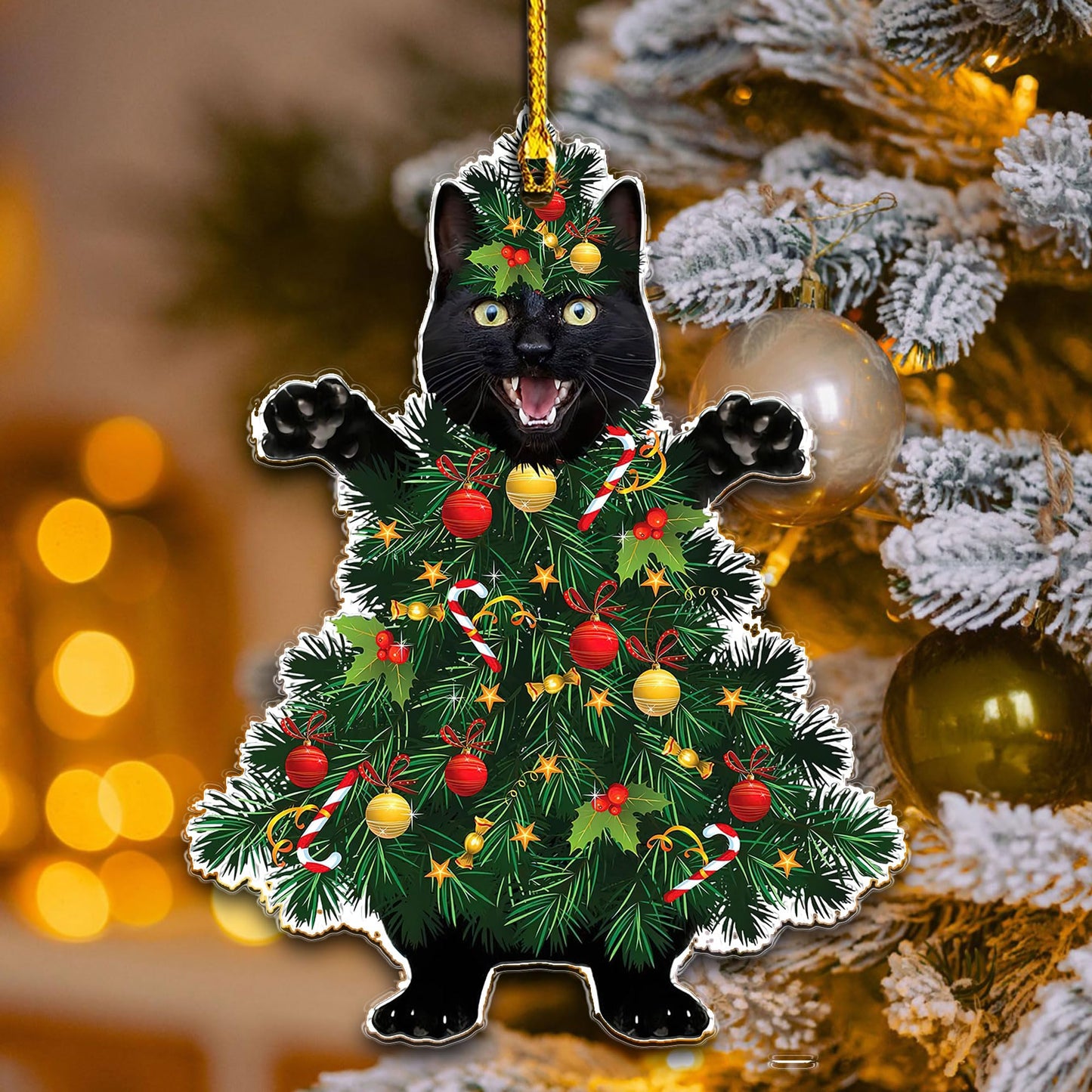 Black Cat Acrylic Christmas Ornament – Funny Cat Xmas Tree Decoration – Kitty Lover Christmas Ornament – Cute Black Kitten Holiday Ornament – Cat Christmas Ornament Gift for Kitty Mom Kitten Dad