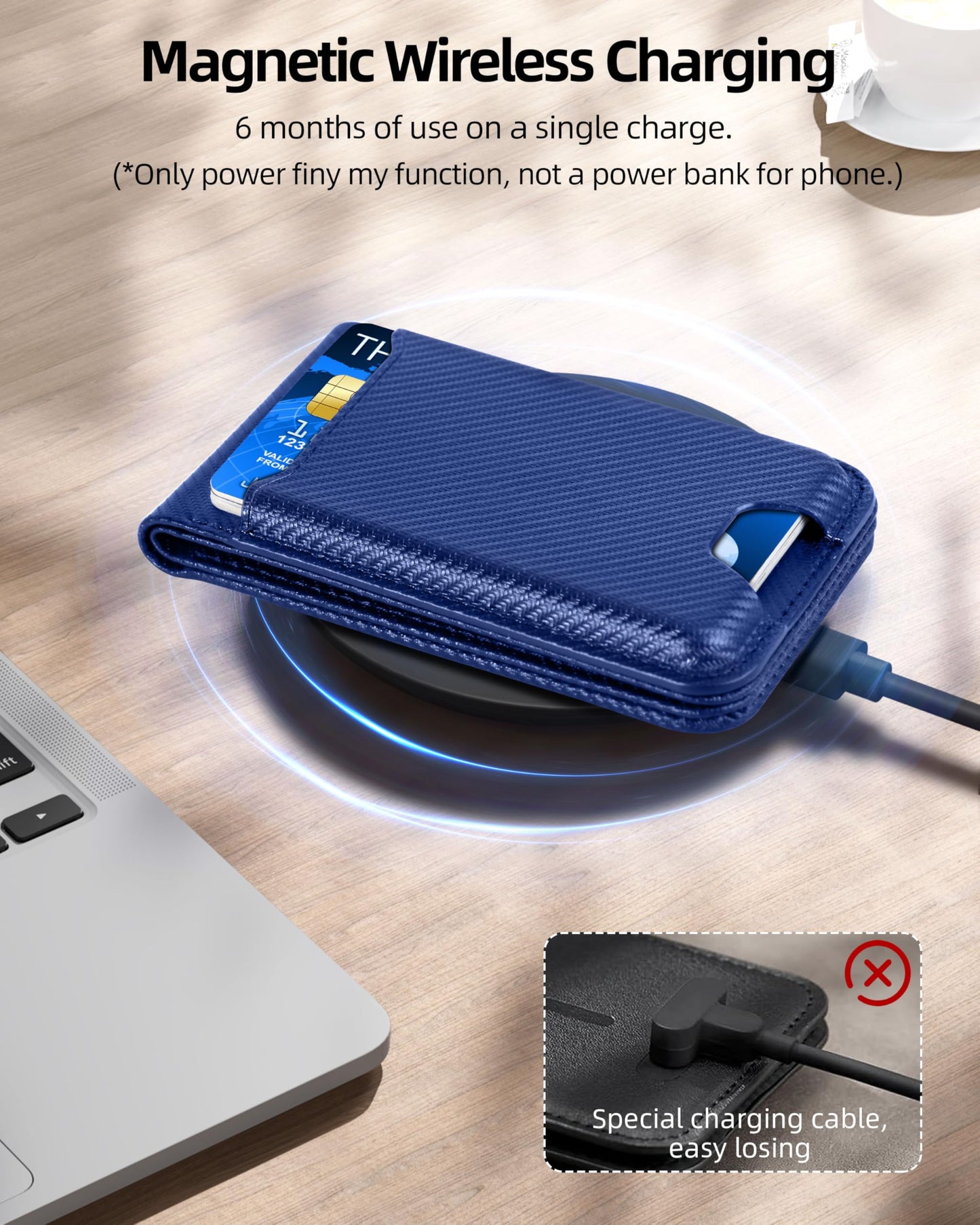 ExtreLife for Magsafe Wallet, Works with Apple Find My, Strongest Magnetic Wallet for iPhone 17/16/15/14/13/12 Series, WalletTracker with Adjustable Stand, 6 Card Holder, Bright Blue