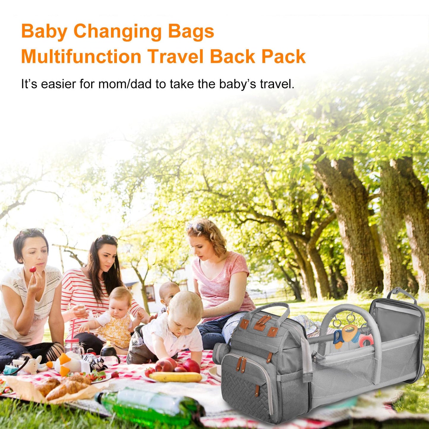 Astro alan Baby Diaper Bag with Changing Station, Waterproof Diaper Bag Backpack for Moms Dads with USB Charging Port, Baby Shower Gifts, Large Capacity diaper backpack, Grey