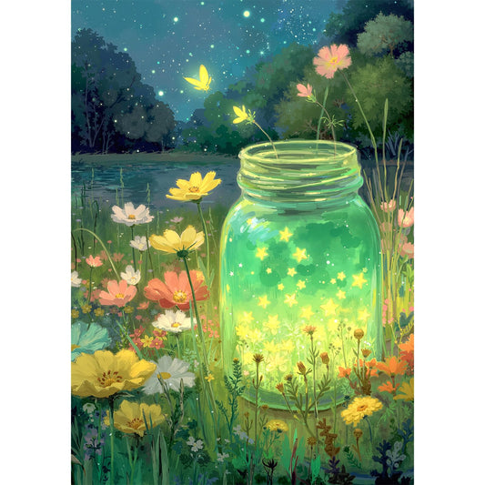 1000 Piece Jigsaw Puzzle for Adults, Dreamy Starry Sky & Flower Sea with Glowing Glass Jar, Stress Relief Toy & Wall Art Decor, Ideal Gift for Birthdays, Christmas & Special Occasionsfor