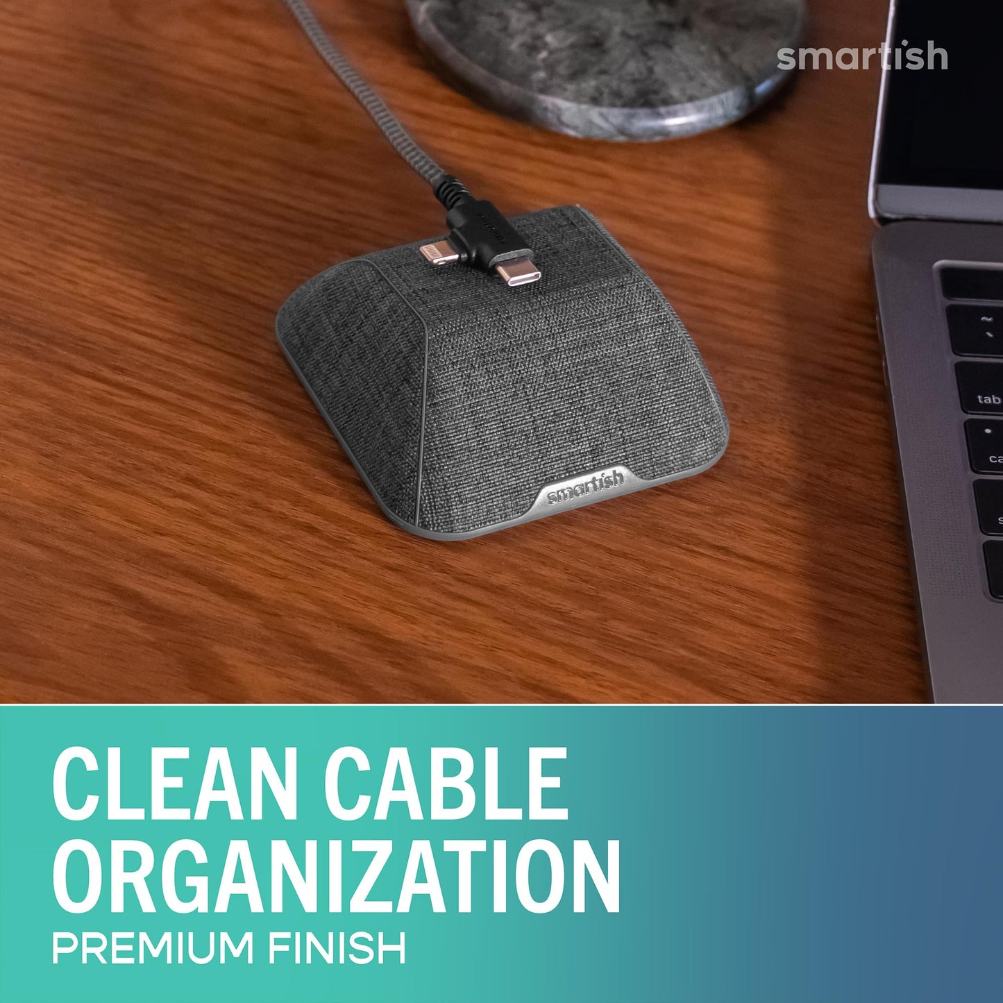 Smartish® Magnetic Cord Holder - Cable Wrangler Organizer with Magnet Clips for Charger Management on Desktop, Nightstand for USB-C + Lightning - No 2 Pencil Gray