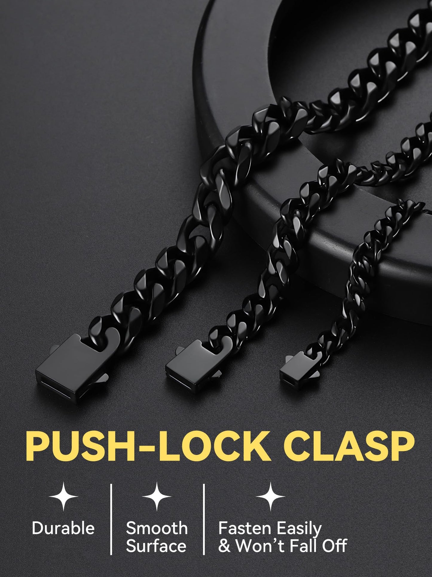 ChainsHouse Black Chain for Men Stainless Steel Cuban Link Chain Miami Necklace Hip Hop Metal Plated Women Jewelry