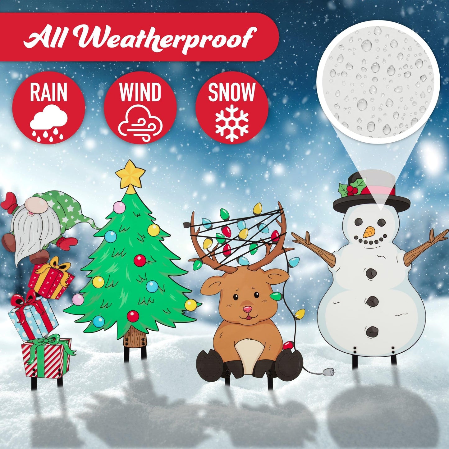 Christmas Metal Yard Signs- Set of 4 Different Adorable Designs- Large 16" Durable Outdoor Xmas Lawn Decorations w Metal Stakes for Easy Set Up- Make an Impact to Your Holiday Light and Garden Display
