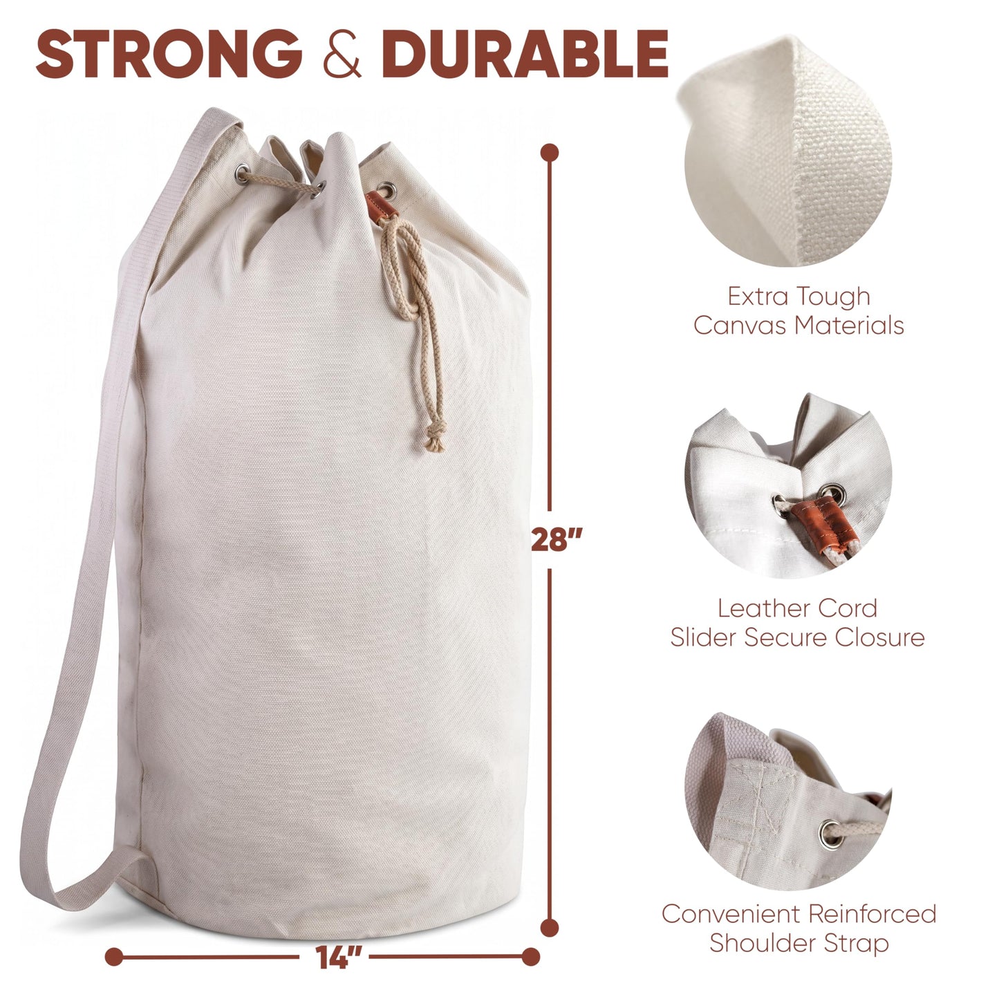 Handy Laundry Canvas Duffel Bag - Drawstring, Leather Closure, Shoulder Strap. (2-PACK)