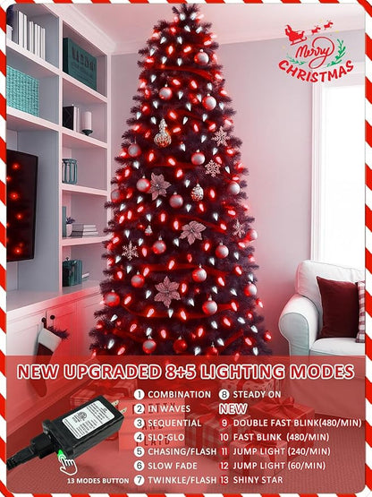 Upgraded 250 LED C6 Connectable Christmas String Lights Red and White, 82FT Waterproof Christmas Twinkle Light Outdoor, Plug in Fairy Lights Indoor with 13 Modes & Timer for Christmas Tree Decorations
