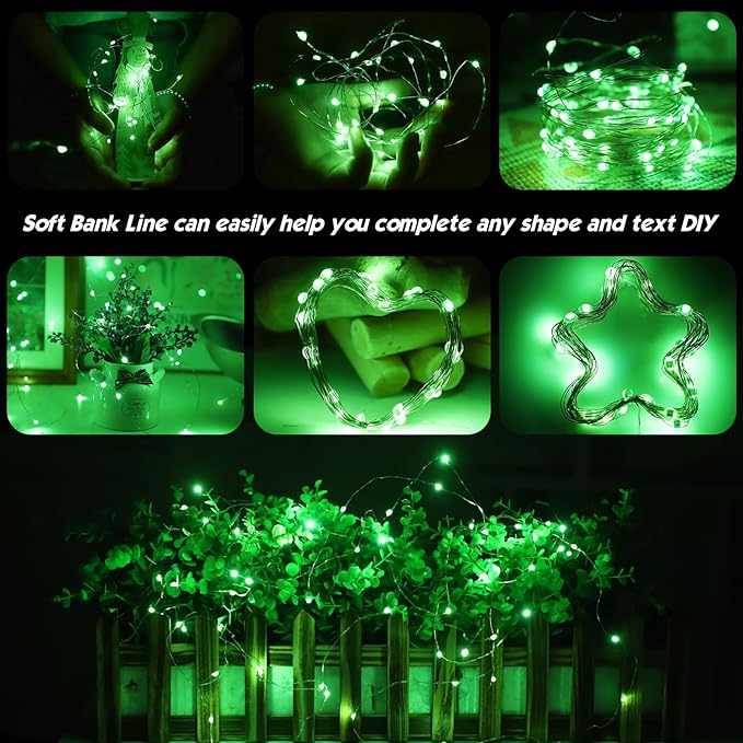 Mandiq 4 Pack Fairy Lights Battery Operated, String Lights 10ft 30 LEDs, Flashing and Constant Light Mode, Silver Wire Mini Lights for Festival, Christmas Decoration, Green